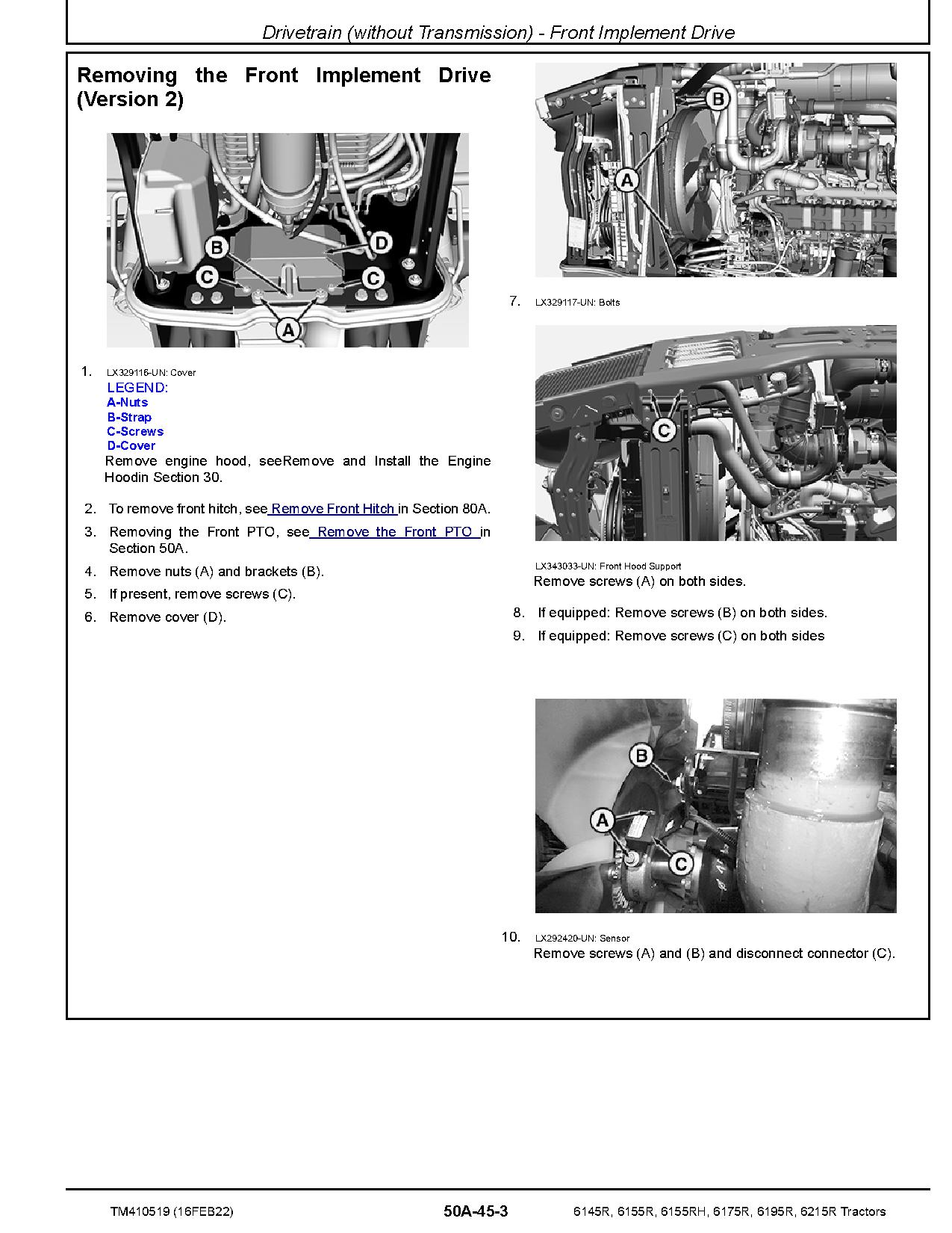 John Deere 6145R 6155R 6155RH 6175R 6195R 6215R Tractors Repair Manual TM410519 (2)