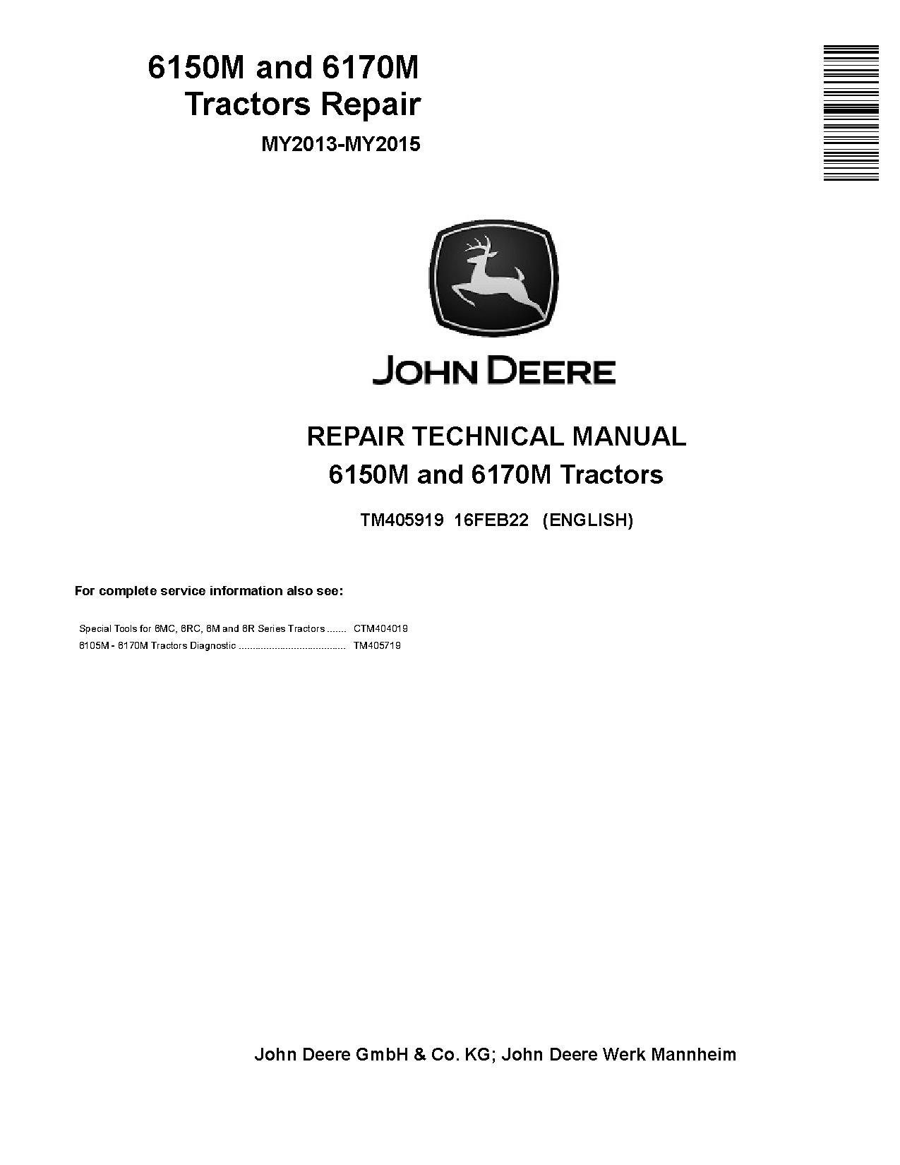 John Deere 6150M 6170M Tractors Repair Manual TM405919 (1)