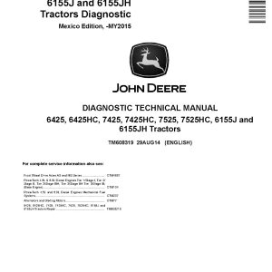 John Deere 6155J 6155JH 6425 6425HC 7425 7425HC 7525 7525HC Tractors Mexica Operation Test Manual TM608319 (1)