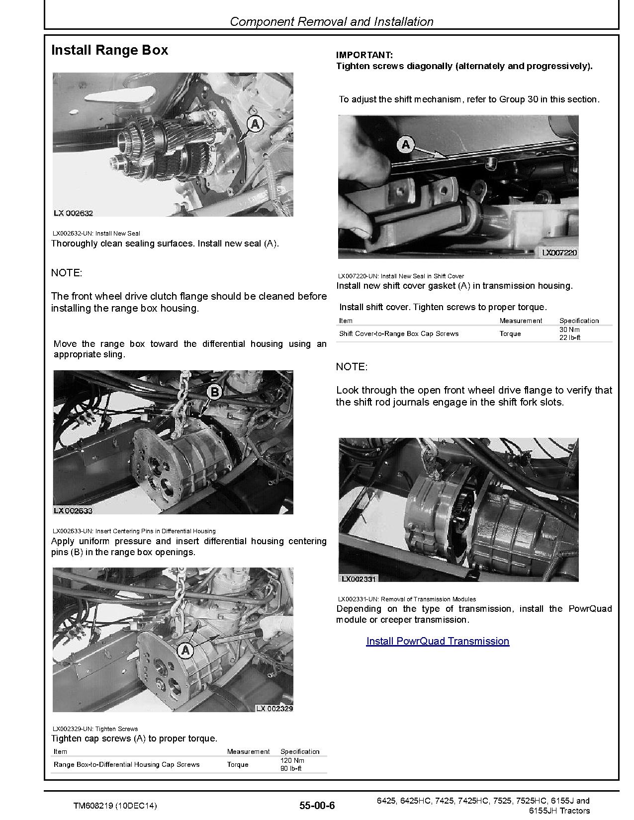 John Deere 6155J 6155JH 6425 6425HC 7425 7425HC 7525 7525HC Tractors Mexica Repair Manual TM608219 (2)