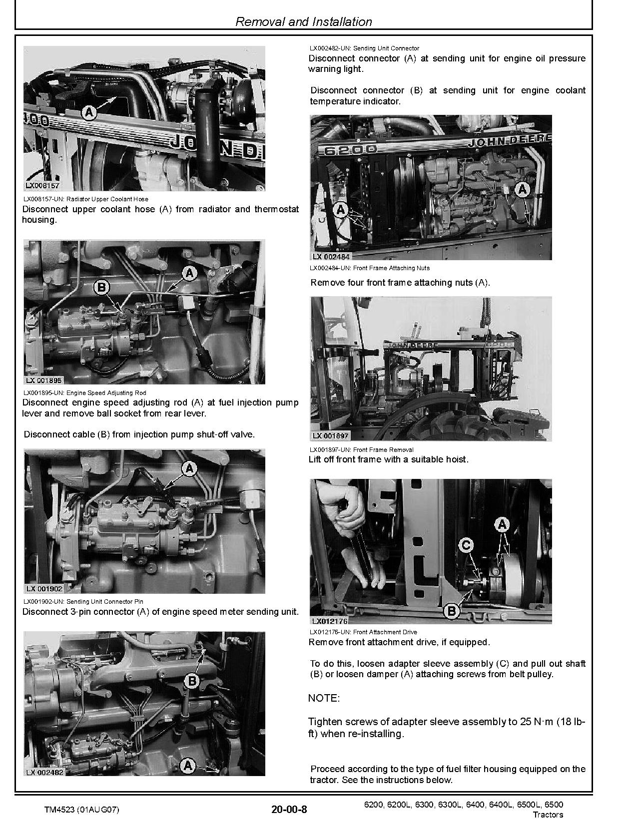 John Deere 6200 6200L 6300 6300L 6400 6400L 6500 6500L Tractors North America Repair Manual TM4523 (2)
