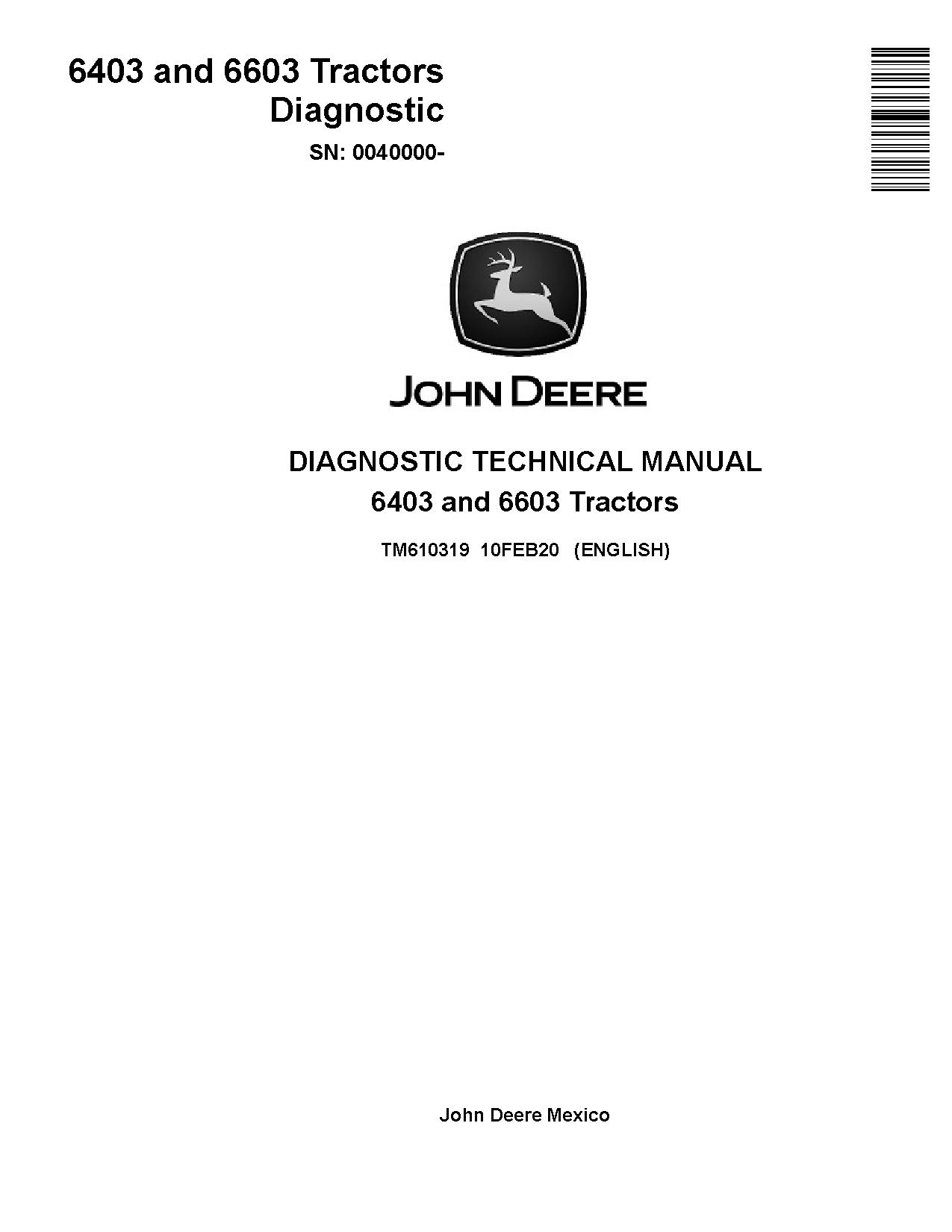 John Deere 6403 6603 Tractors Export Diagnostic Manual TM610319 (1)