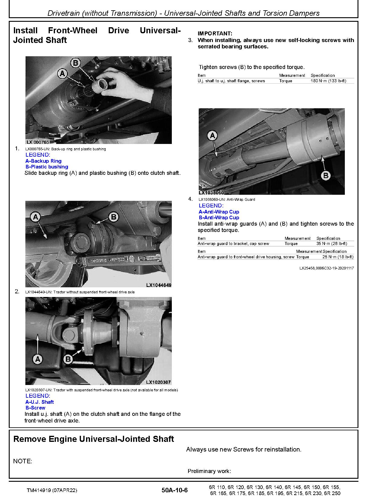 John Deere 6R 110 6R 120 6R 130 6R 140 6R 145 6R 150 Tractors Repair Manual TM414919 (2)