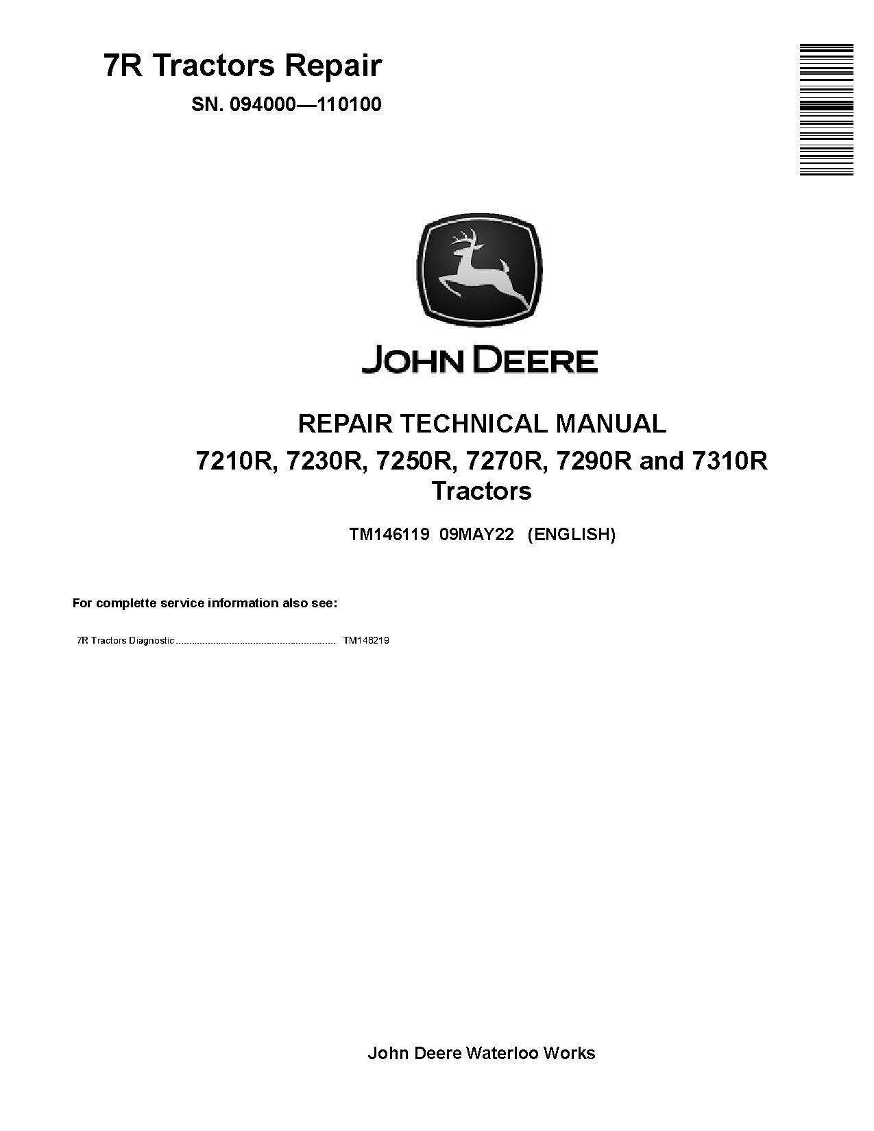 John Deere 7210R 7230R 7250R 7270R 7290R 7310R Tractors Repair Manual TM146119 (1)