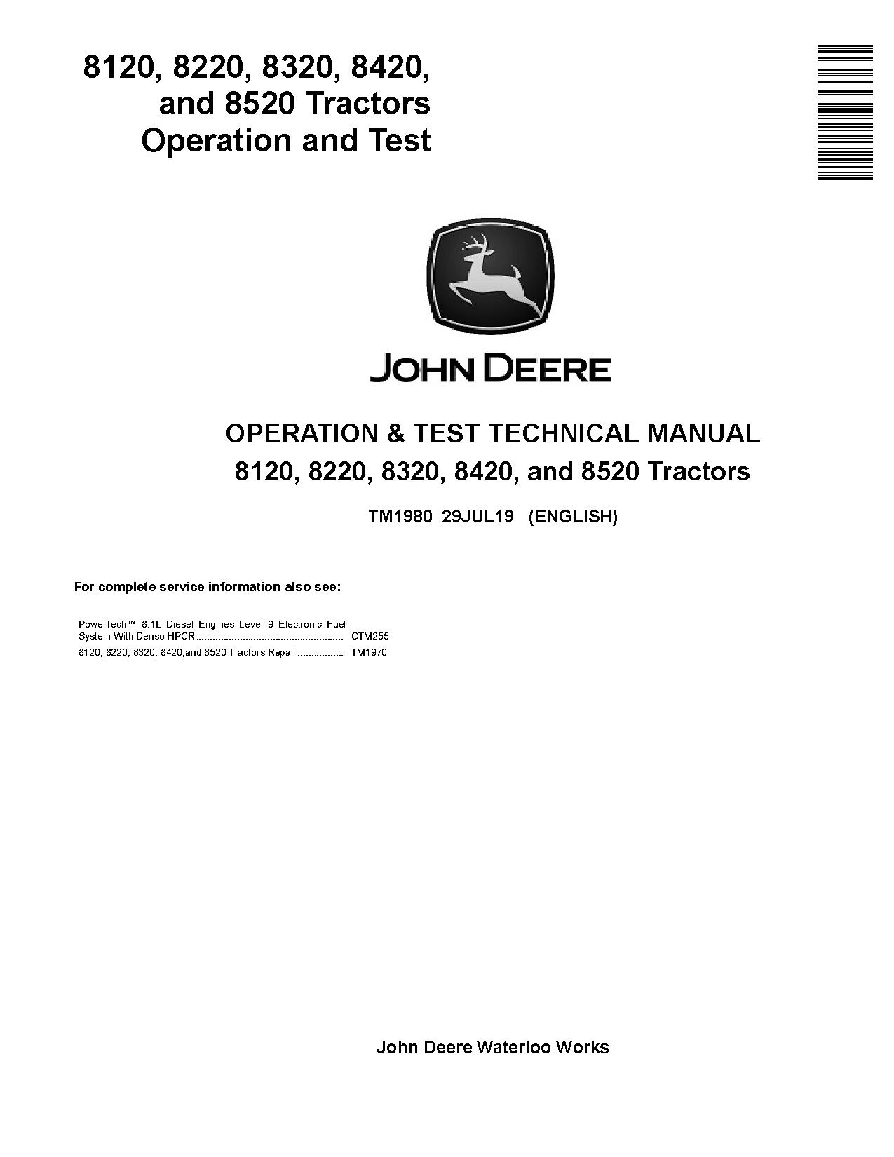 John Deere 8120 8220 8320 8420 8520 Tractors Operation Test Manual TM1980 (1)
