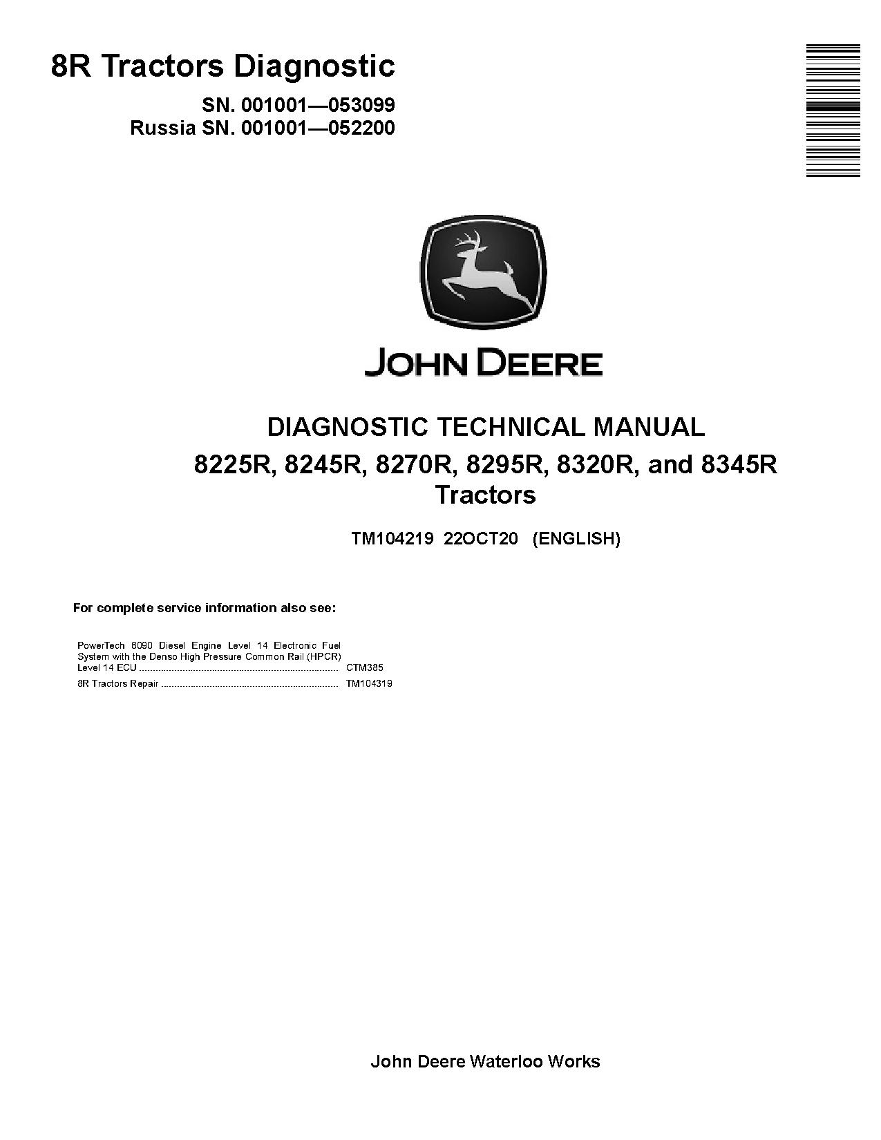 John Deere 8225R 8245R 8270R 8295R 8320R 8345R Tractors Diagnostic Manual TM104219 (1)