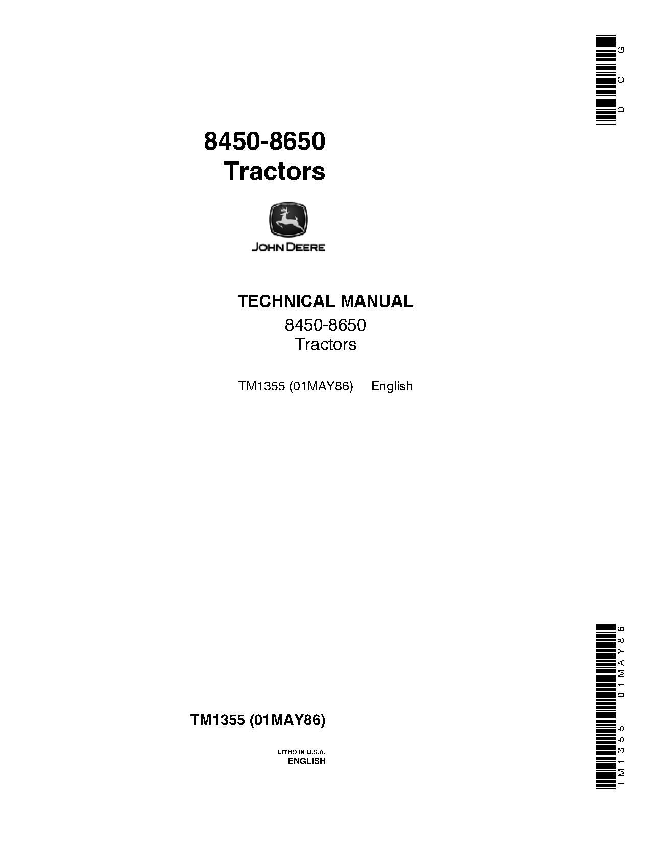 John Deere 8450 8650 4WD Articulated Tractors Repair Manual TM1355 (1)