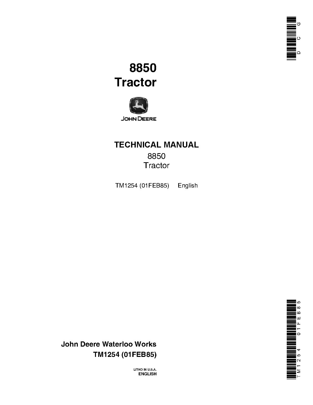 John Deere 8850 4WD Articulated Tractors Repair Manual TM1254 (1)