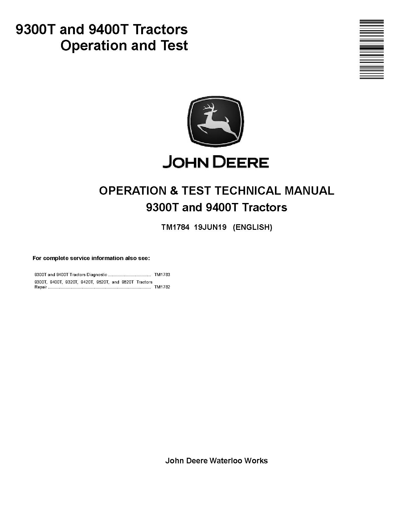 John Deere 9300T 9400T Tracked Tractors Operation Test Manual TM1784 (1)