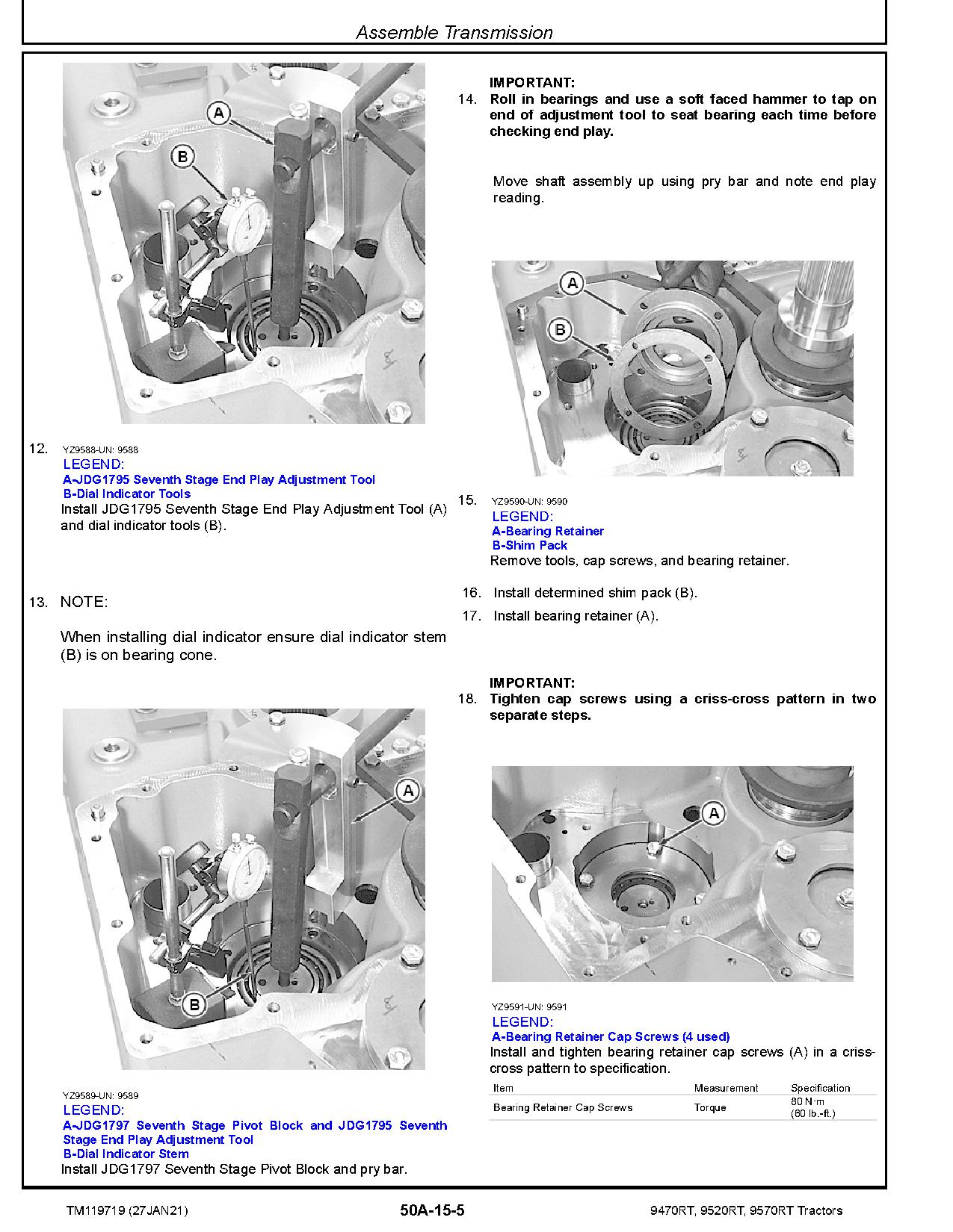 John Deere 9470RT 9520RT 9570RT Tracked Tractors Repair Manual TM119719 (3)