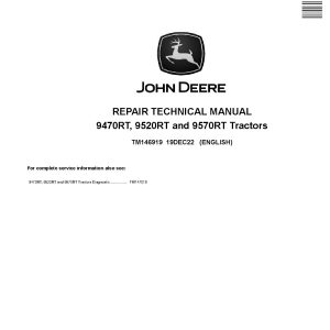 John Deere 9470RT 9520RT 9570RT Tracked Tractors Repair Manual TM146919 (1)
