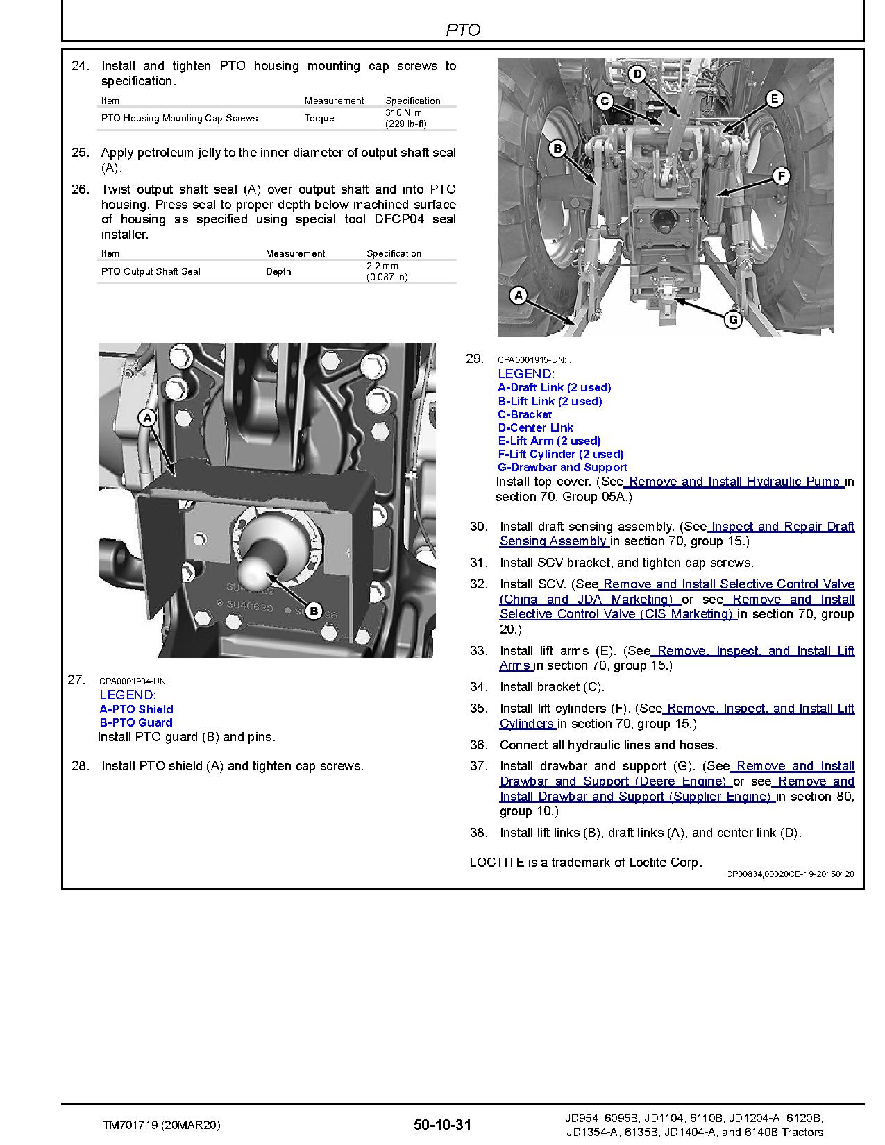 John Deere JD1104 JD1204 A JD1354 A JD1404 A JD954 China 6095B 6110B 6120B 6135B 6140B Tractors Asia Repair Manual TM701719 (2)