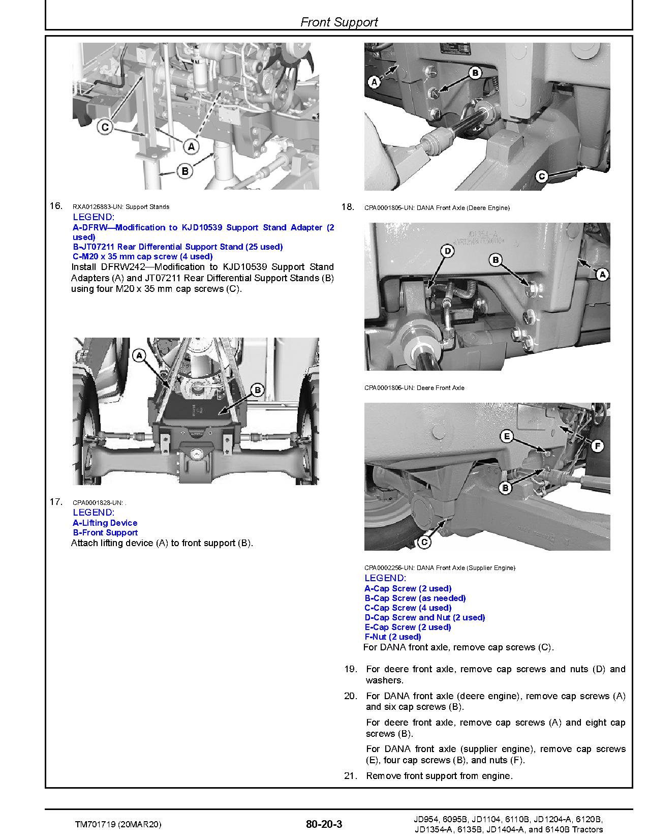John Deere JD1104 JD1204 A JD1354 A JD1404 A JD954 China 6095B 6110B 6120B 6135B 6140B Tractors Asia Repair Manual TM701719 (4)