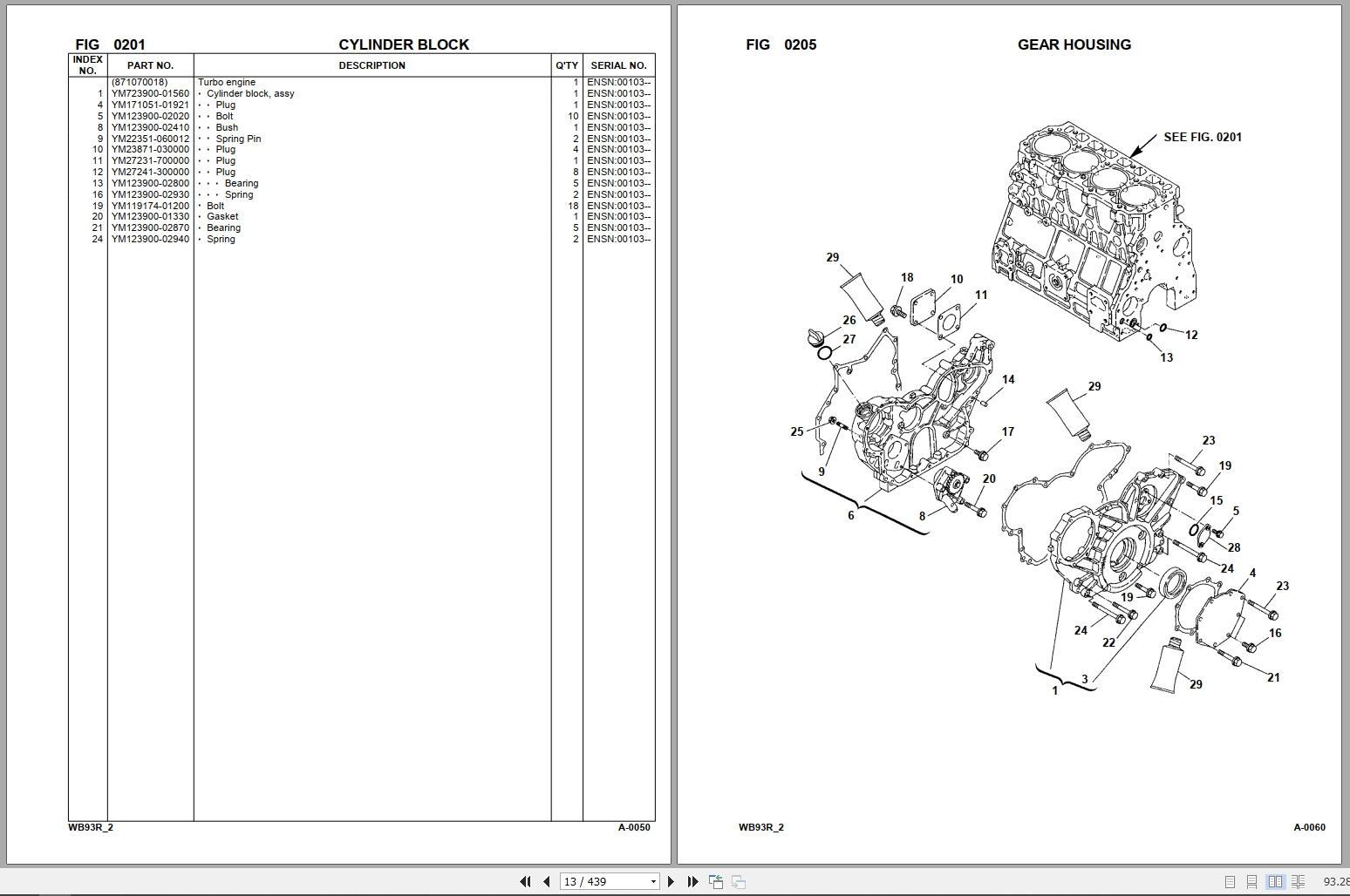 Komatsu Backhoe Loader WB93R 2 93F20001 up Parts Manual (2)