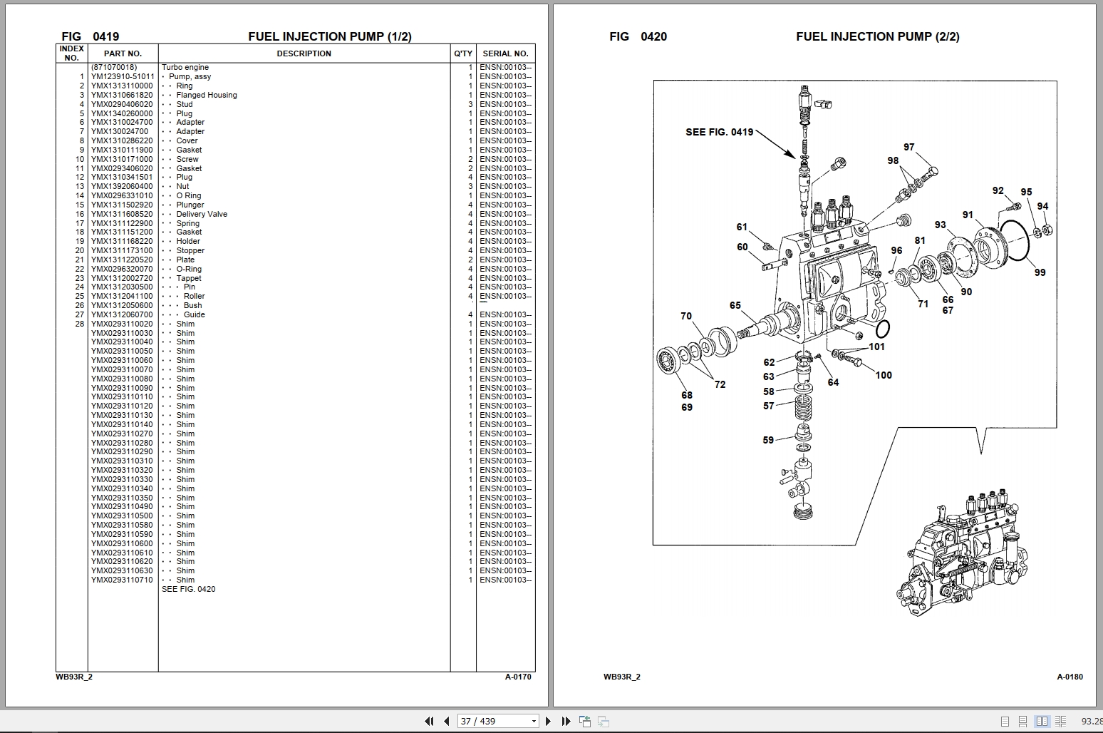 Komatsu Backhoe Loader WB93R 2 93F20001 up Parts Manual (3)