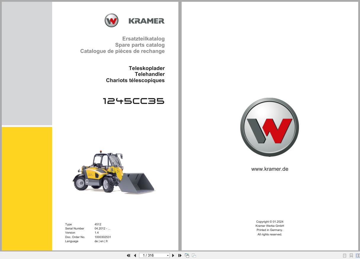 Kramer Telehandler 1245CC35 4512 Spare Parts Catalog 1000302531 2024 DE EN FR (1)