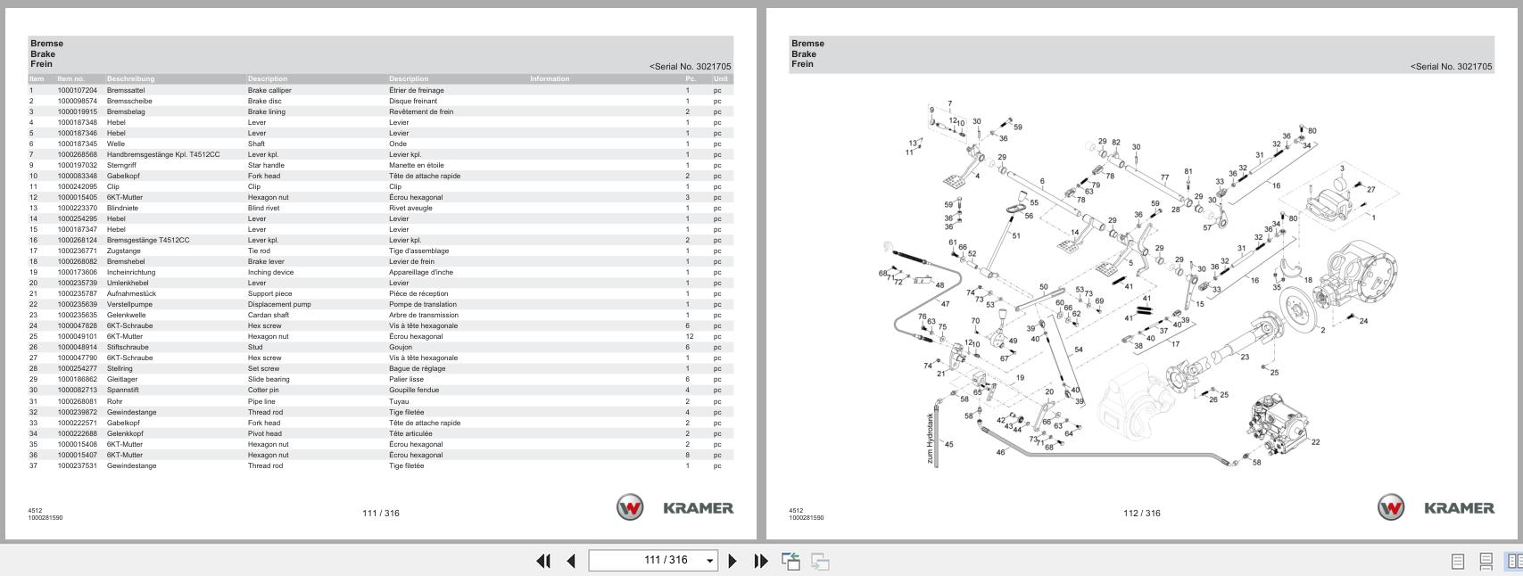 Kramer Telehandler 1245CC35 4512 Spare Parts Catalog 1000302531 2024 DE EN FR (2)
