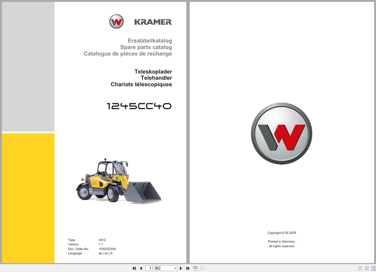 Kramer Telehandler 1245CC40 4512 Spare Parts Catalog 1000322045 05.2025 DE EN FR (1)