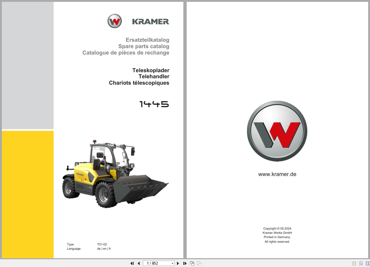 Kramer Telehandler 1445 T01 02 Spare Parts Catalog 05.2024 DE EN FR (1)