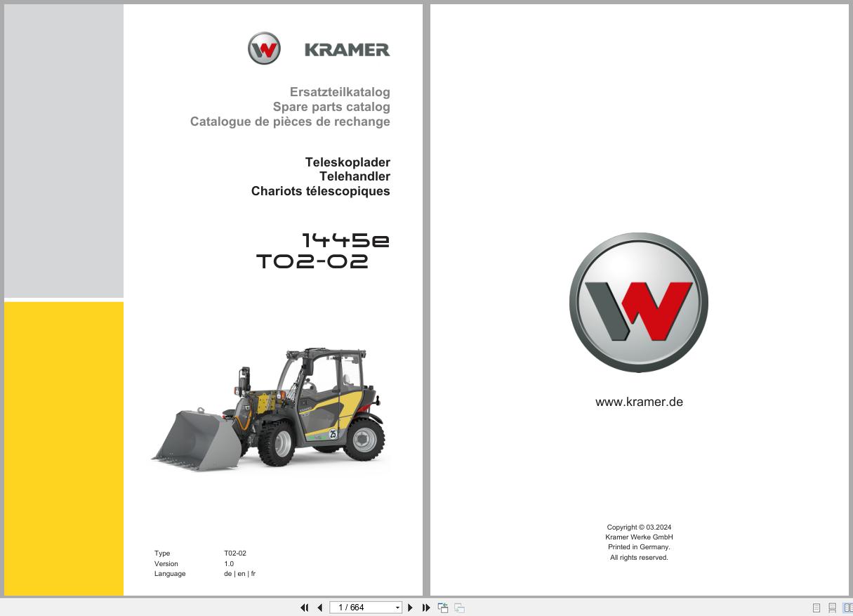 Kramer Telehandler 1445E T02 02 Spare Parts Catalog 03.2024 DE EN FR (1)