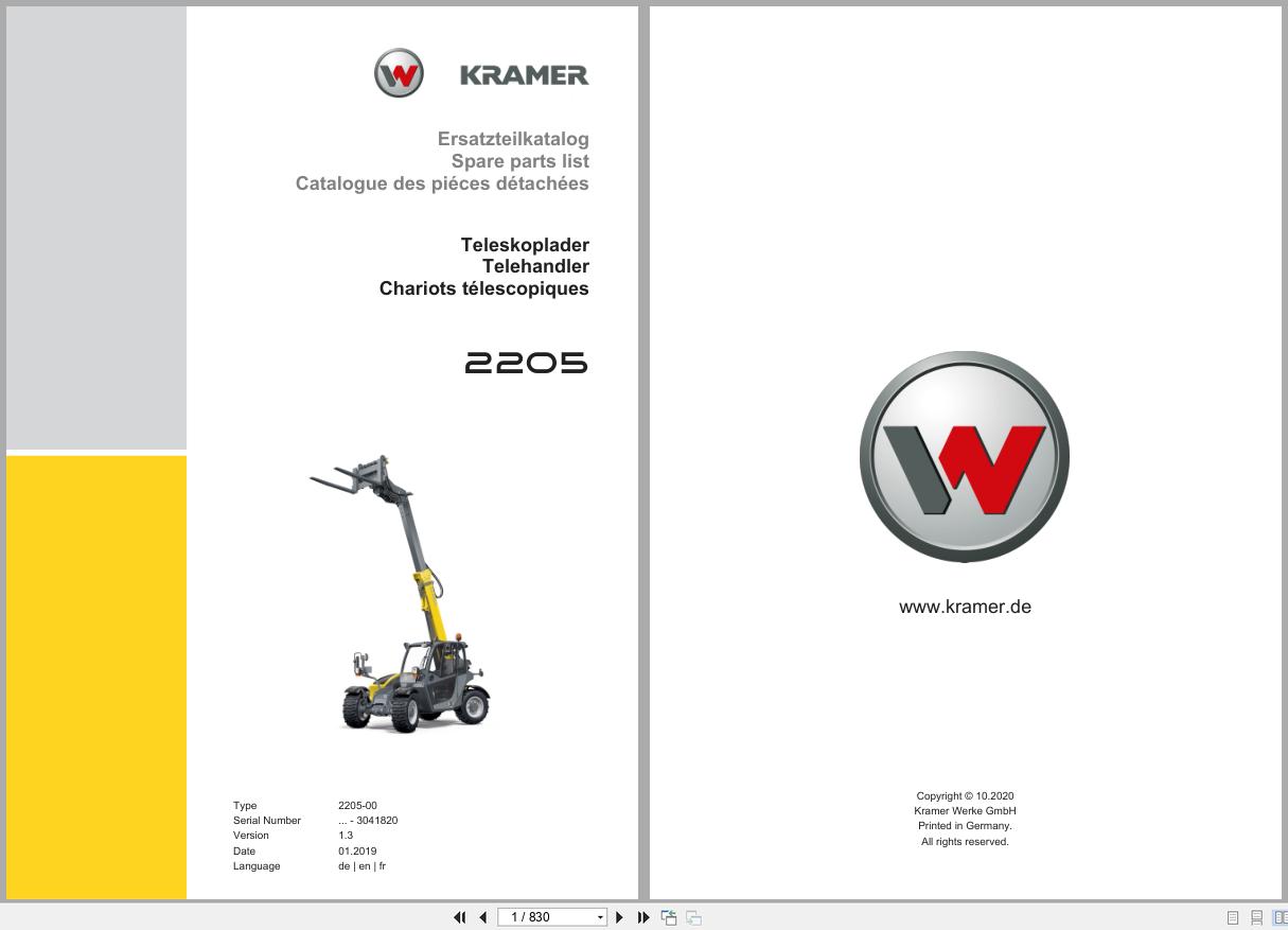 Kramer Telehandler 2205 2205 00 Spare Parts List 01.2019 DE EN FR (1)