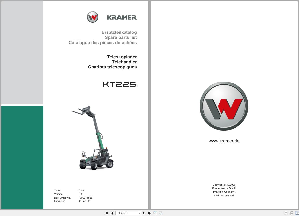 Kramer Telehandler KT225 TL48 Spare Parts List 1000316528 10.2020 DE EN FR (1)