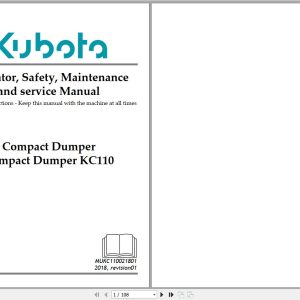 Kubota Compact Dumper KC110 Operator Safety Maintenance Service Manual MUKC110011801 (1)