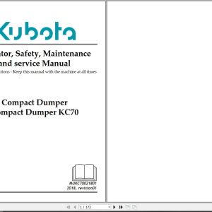 Kubota Compact Dumper KC70 Operator Safety Maintenance Service Manual MUKC70021801 (1)