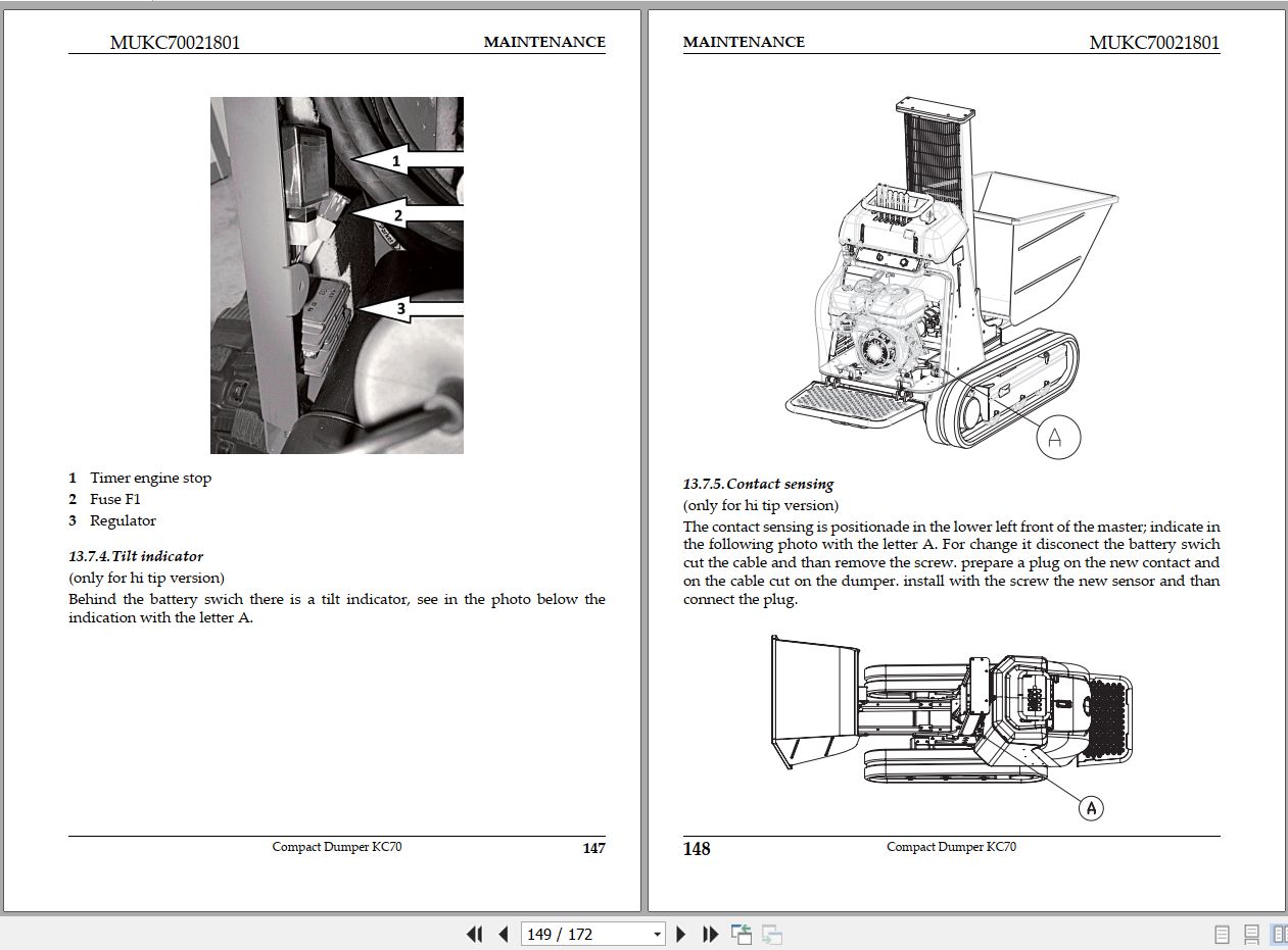 Kubota Compact Dumper KC70 Operator Safety Maintenance Service Manual MUKC70021801 (2)