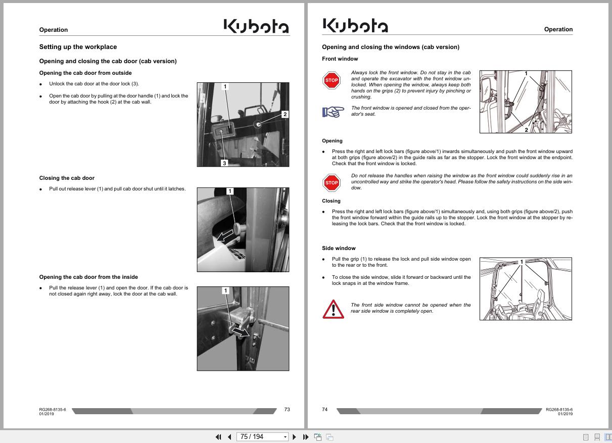 Kubota Compact Excavator KX027 4 KX030 4 Operating Instruction RG268 8135 6 2019 (2)