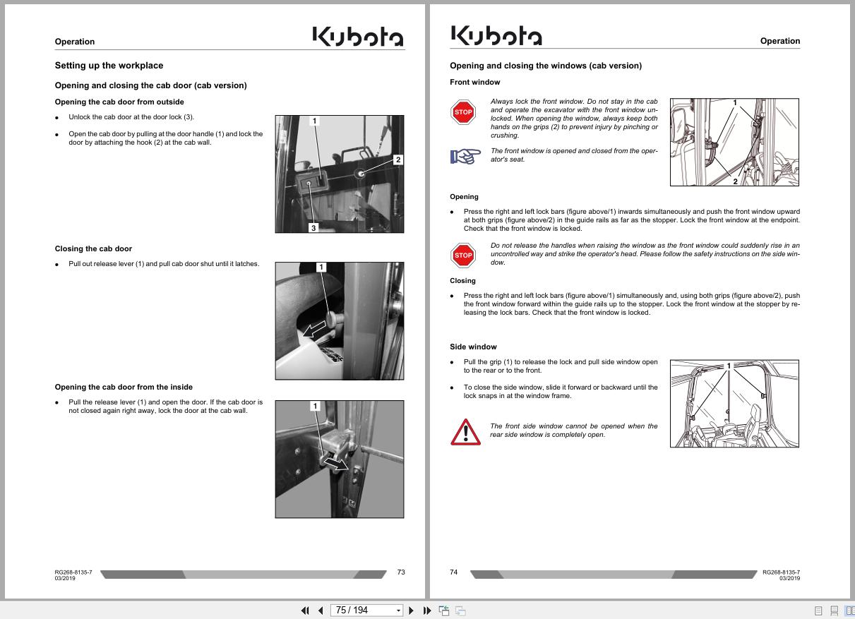 Kubota Compact Excavator KX027 4 KX030 4 Operating Instruction RG268 8135 7 2019 (2)