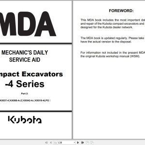 Kubota Compact Excavator KX037 4 to KX019 4LPG Mechanics Daily Service Aid RY920 2782 3 (1)