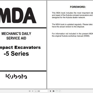 Kubota Compact Excavator KX060 5 U56 5 U50 5 Mechanics Daily Service Aid RY920 2873 2 (1)
