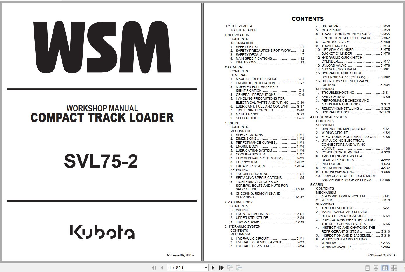 Kubota Compact Track Loader SVL75 2 Workshop Manual RY911 30550 2021 (1)