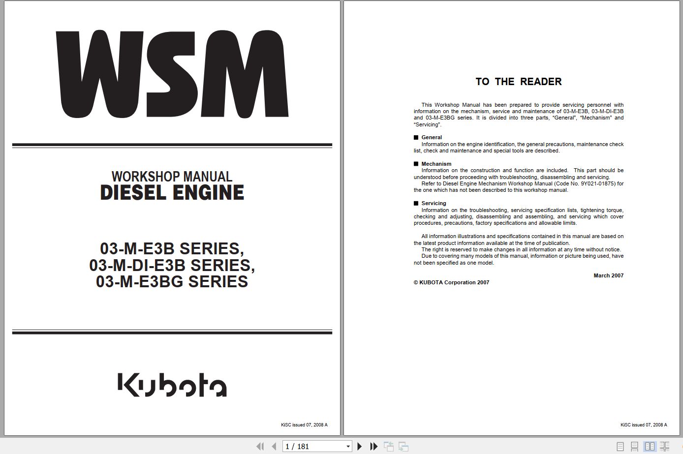 Kubota Diesel Engine 03 M Series D1503 M to V2403 M BG 2008 Workshop Manual (1)