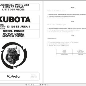 Kubota Diesel Engine D1105 EB AUSA 1 Illustrated Parts List 97898 74810 2008 FR EN ES (1)