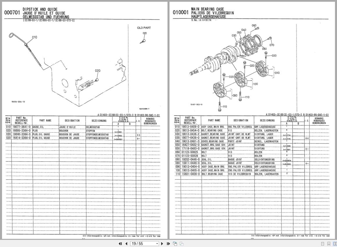 Kubota Diesel Engine D1403 EBB EC1 Spare Parts List 97898 02822 2003 FR EN DE (2)