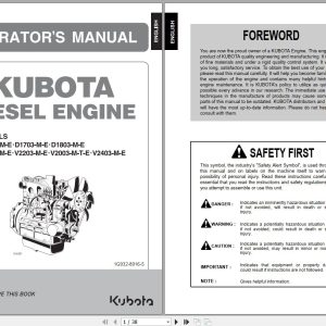 Kubota Diesel Engine D1503 M E to V2403 M E Operators Manual 1G932 8916 5 (1)