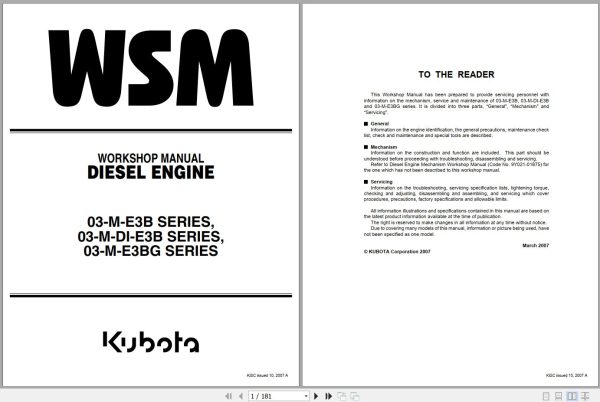 Kubota Diesel Engine D1503 M to V2203 M BG Service Manual 9Y111 00142 2007 (1) Kubota Diesel Engine D1503 M to V2203 M BG Service Manual 9Y111 00142 2007 (1)