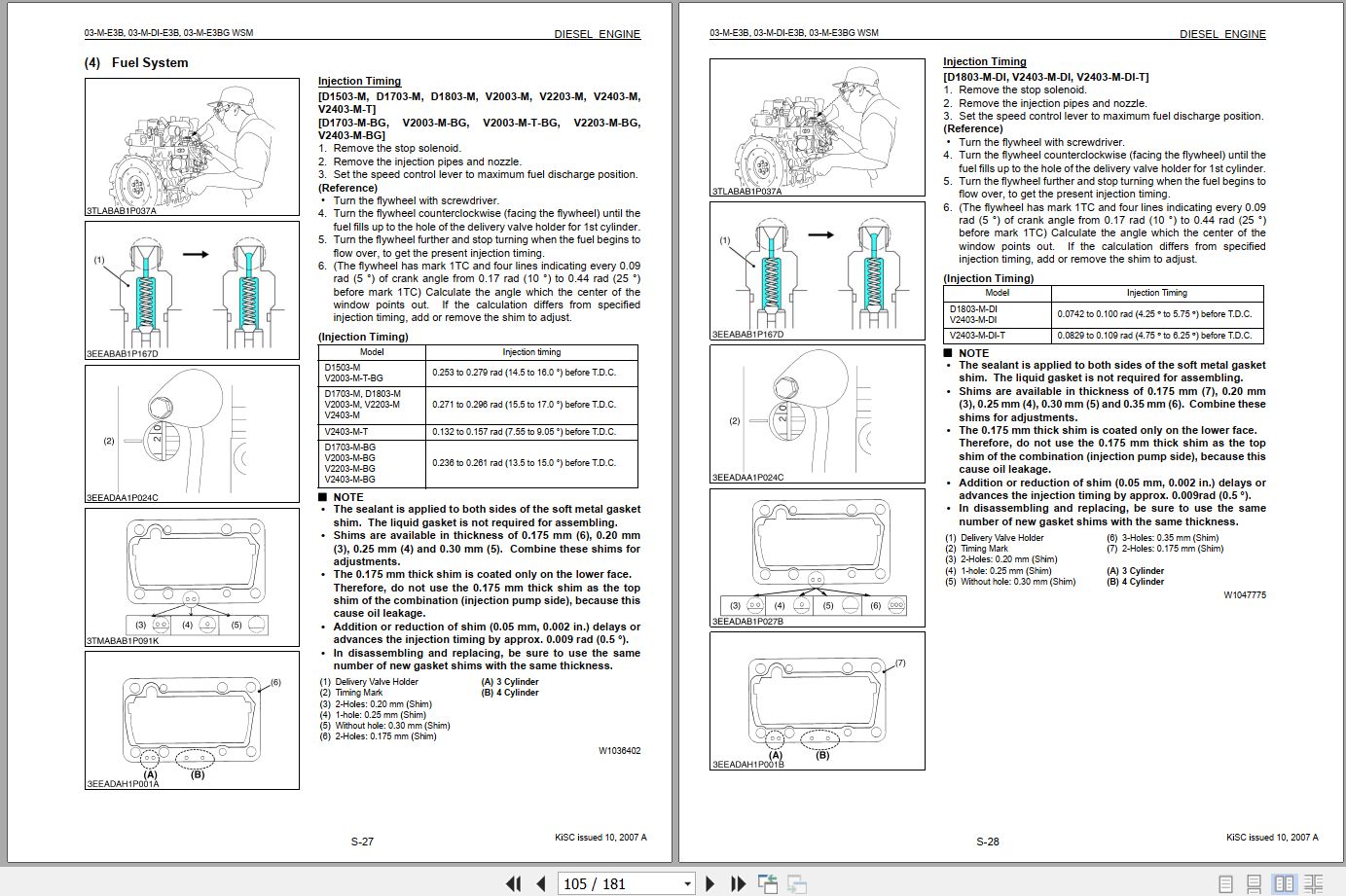 Kubota Diesel Engine D1503 M to V2203 M BG Service Manual 9Y111 00142 2007 (2)
