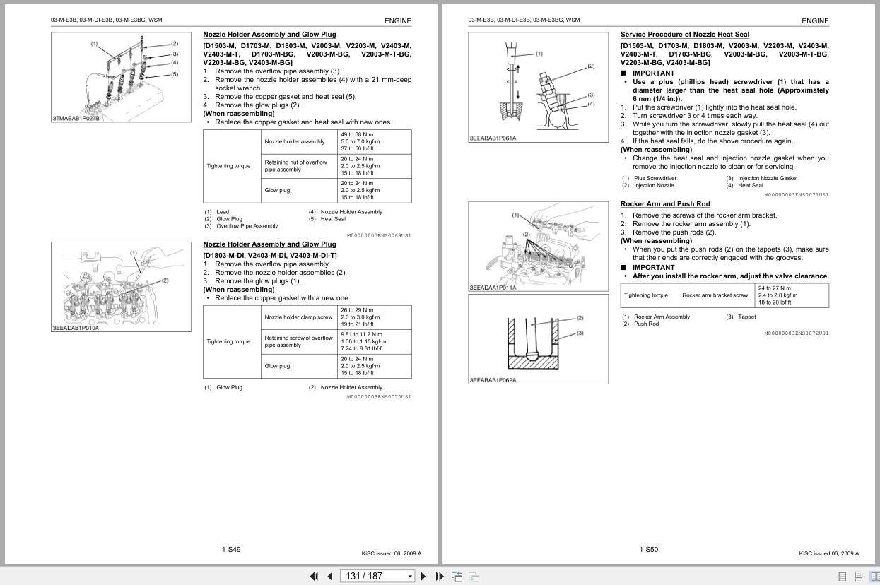 Kubota Diesel Engine D1503 M to V2403 M BG Workshop Manual 9Y111 02570 2009 (2)