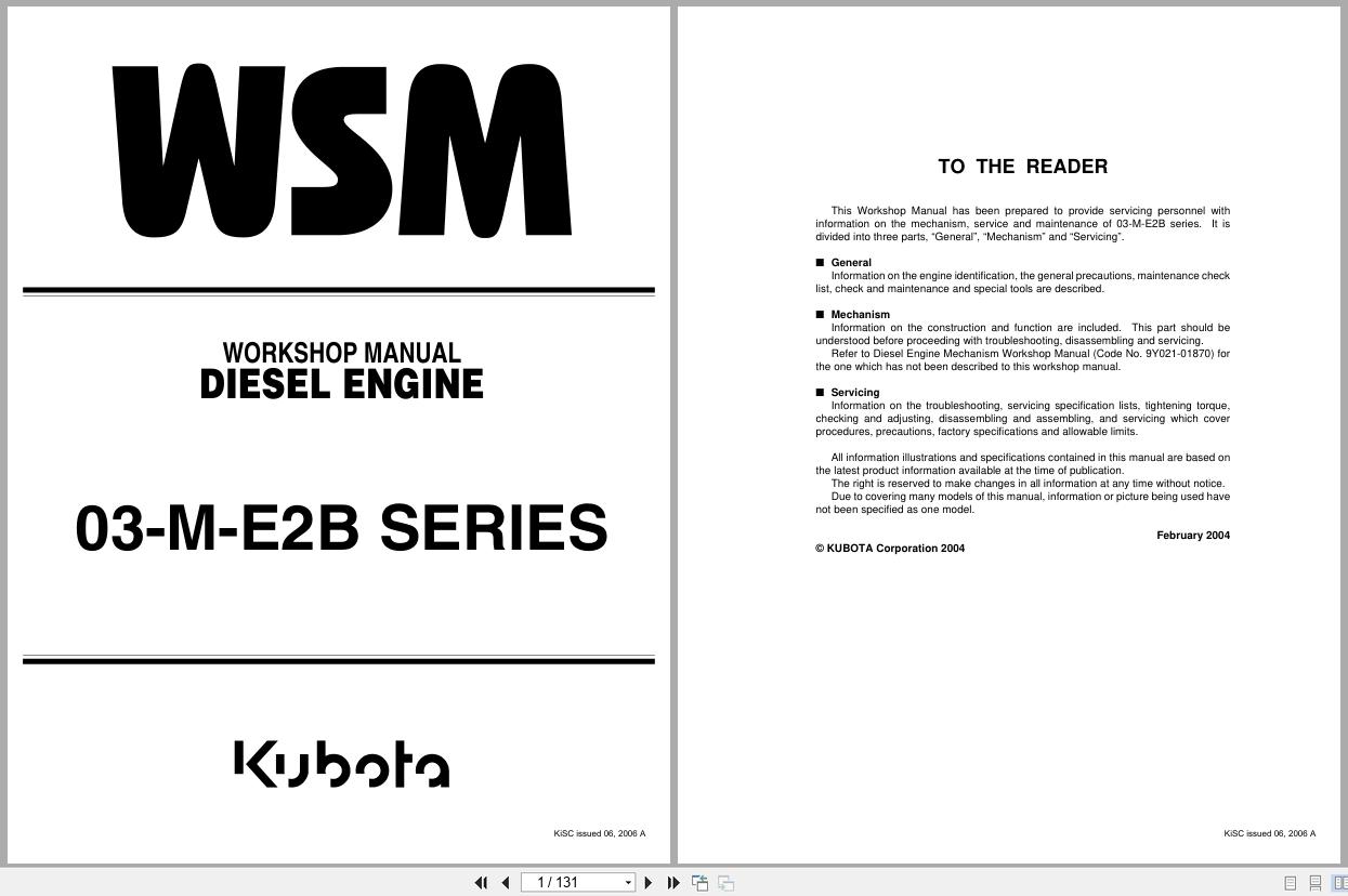 Kubota Diesel Engine D1503 M to V2403 M Workshop Manual 9Y011 02813 2006 (1)