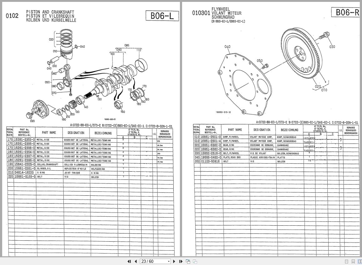Kubota Diesel Engine D722 BB EC STD 2 Spare Parts List 97898 56400 2001 FR EN DE (2)