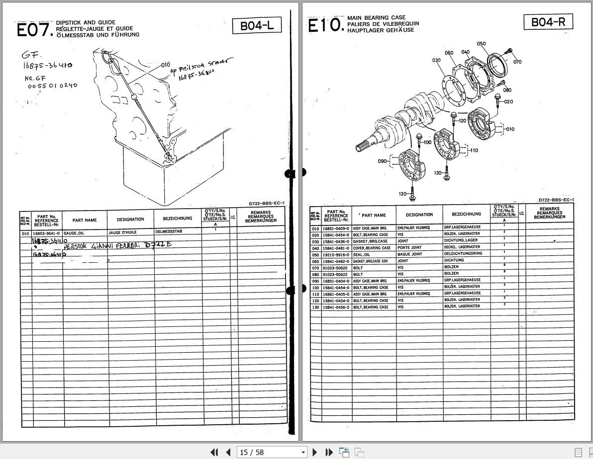 Kubota Diesel Engine D722 BBS EC 1 Parts List 97898 71180 (2)