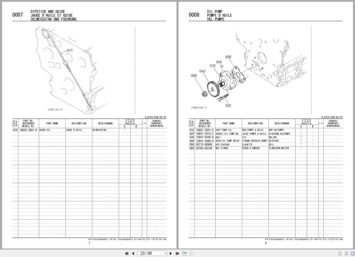 Kubota Diesel Engine D722 E2B EU Y2 Spare Parts List 2007 FR EN DE (2)
