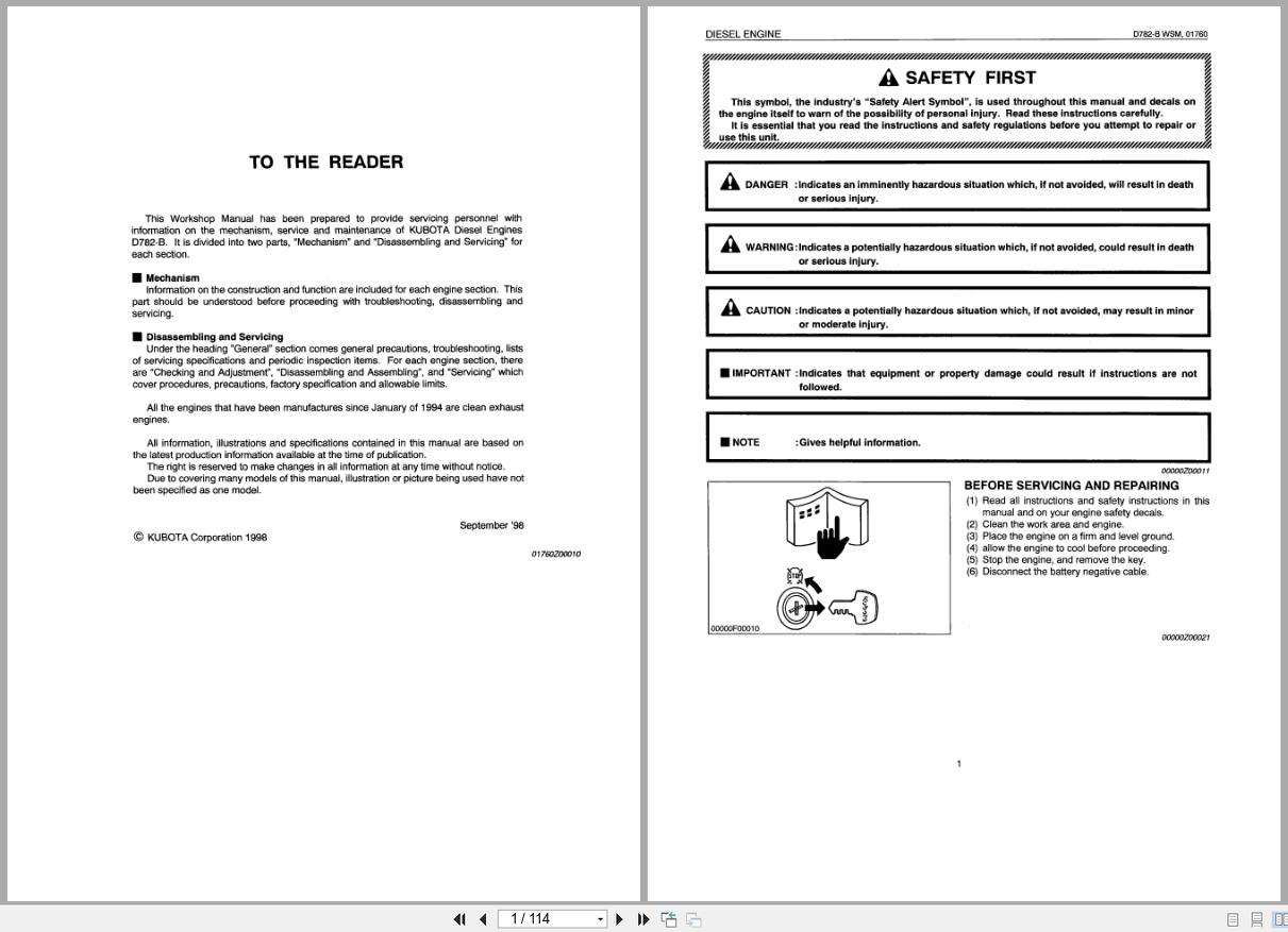Kubota Diesel Engine D782 B Workshop Manual (1)