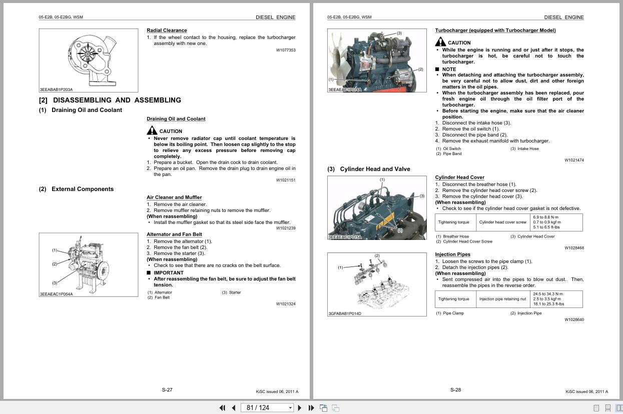 Kubota Diesel Engine D905 E2B to V1505 E2BG Workshop Manual 9Y011 02754 2011 (2)