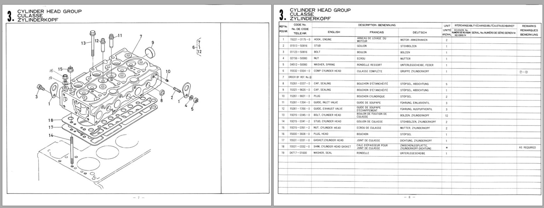 Kubota Diesel Engine D950 BBS 1 Parts List 07909 59000 1982 DE EN FR (2)