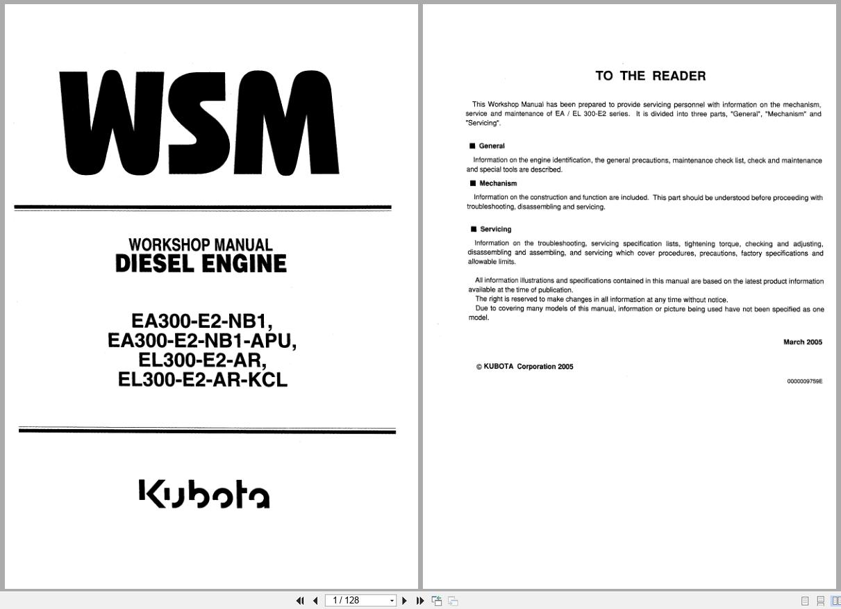 Kubota Diesel Engine EA EL 300 E2 series Workshop Manual 2005 (1)