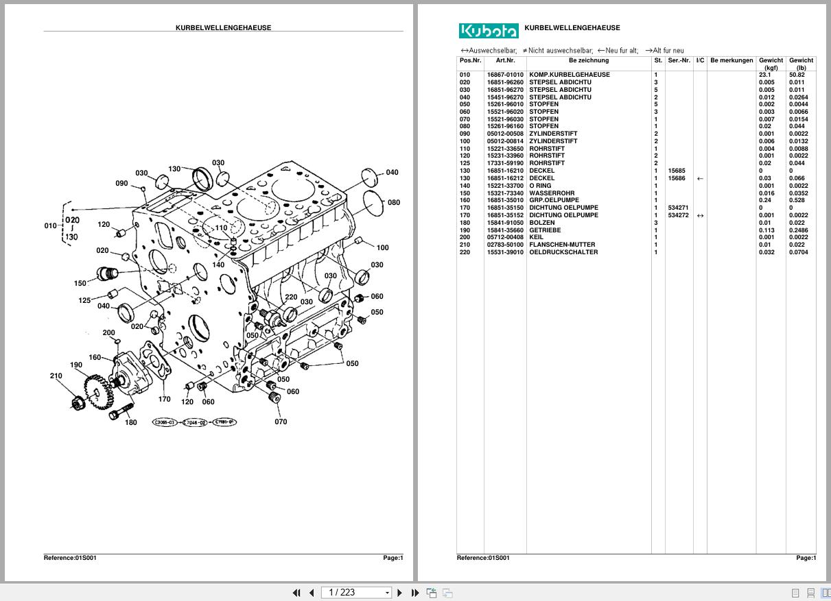 Kubota Diesel Engine KH36H Spare Parts List DE (1)